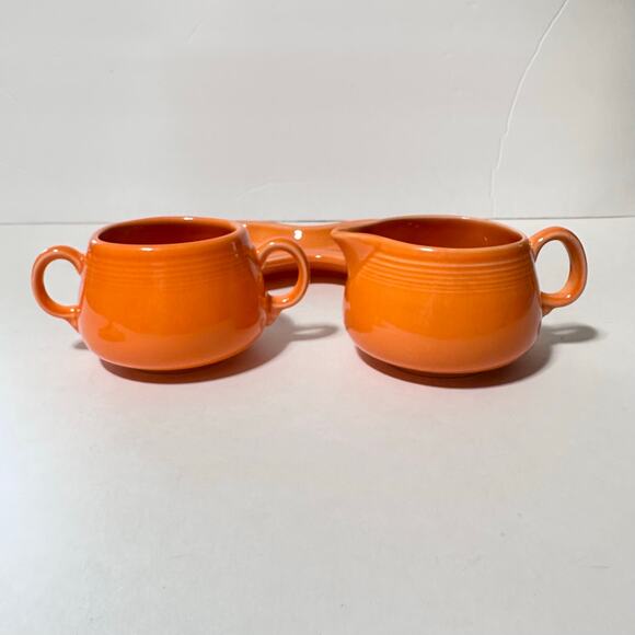 Vintage Fiestaware Sugar & Creamer Tray 4- Piece Set in Retired Tangerine Orange - Picture 8 of 9